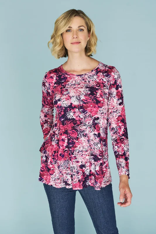 Super Deal Long Sleeve Layered Tee - Purple Paisley Print