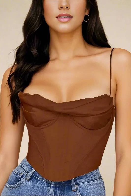 YEAR-End Sale Indi Satin Crop Top - Tan Brown
