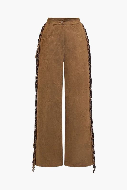 Year-End Sale Solid Fringe Trousers
