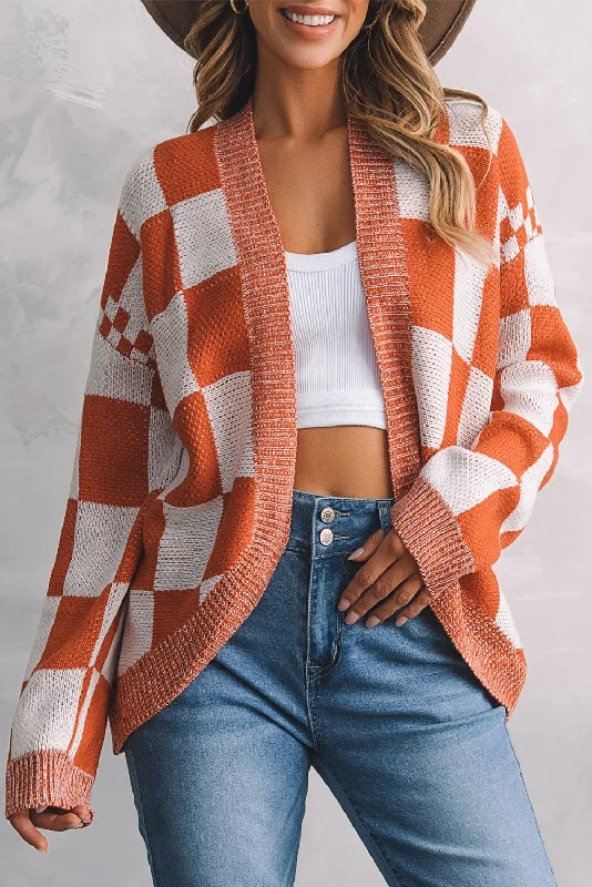 Massive Deal Plaid Open Front Dropped Shoulder Cardigan