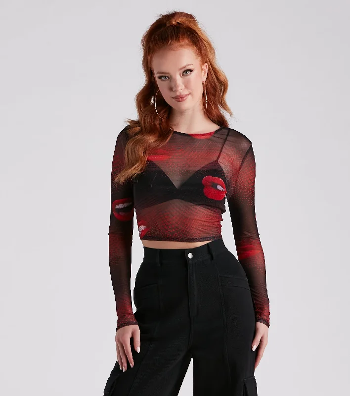 Deep Discounts A Kiss On The Lips Mesh Crop Top