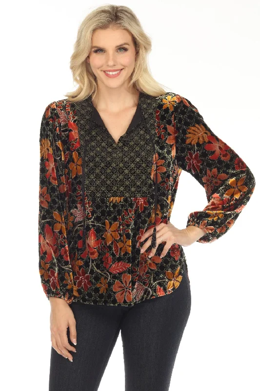 Closeout Johnny Was JWLA Jasmoon Flore Velvet Curved Hem Blouse Boho Chic J11123