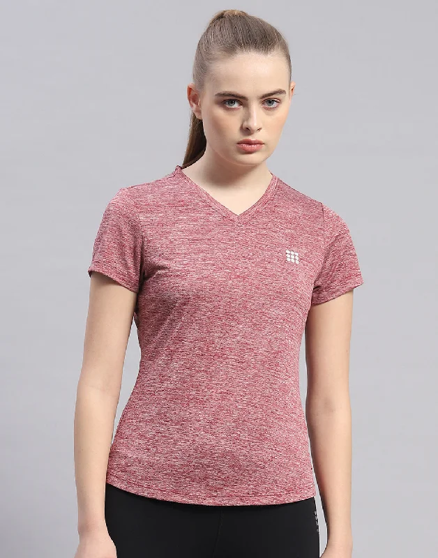 Can't Be Beat Women Maroon Solid V Neck Half Sleeve Top