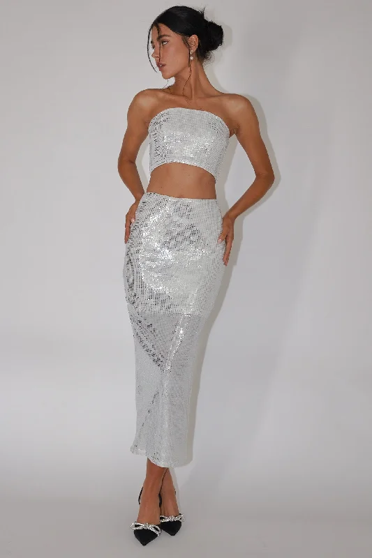 Massive Deal It Girls Sequin Maxi Skirt Silver