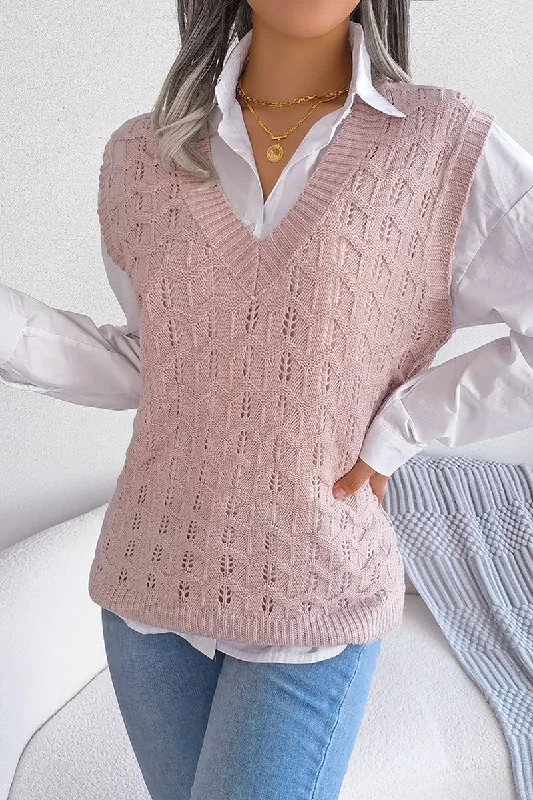 Exclusive Access WOMEN CABLE KNITTED RIBBED V NECK SWEAT VEST