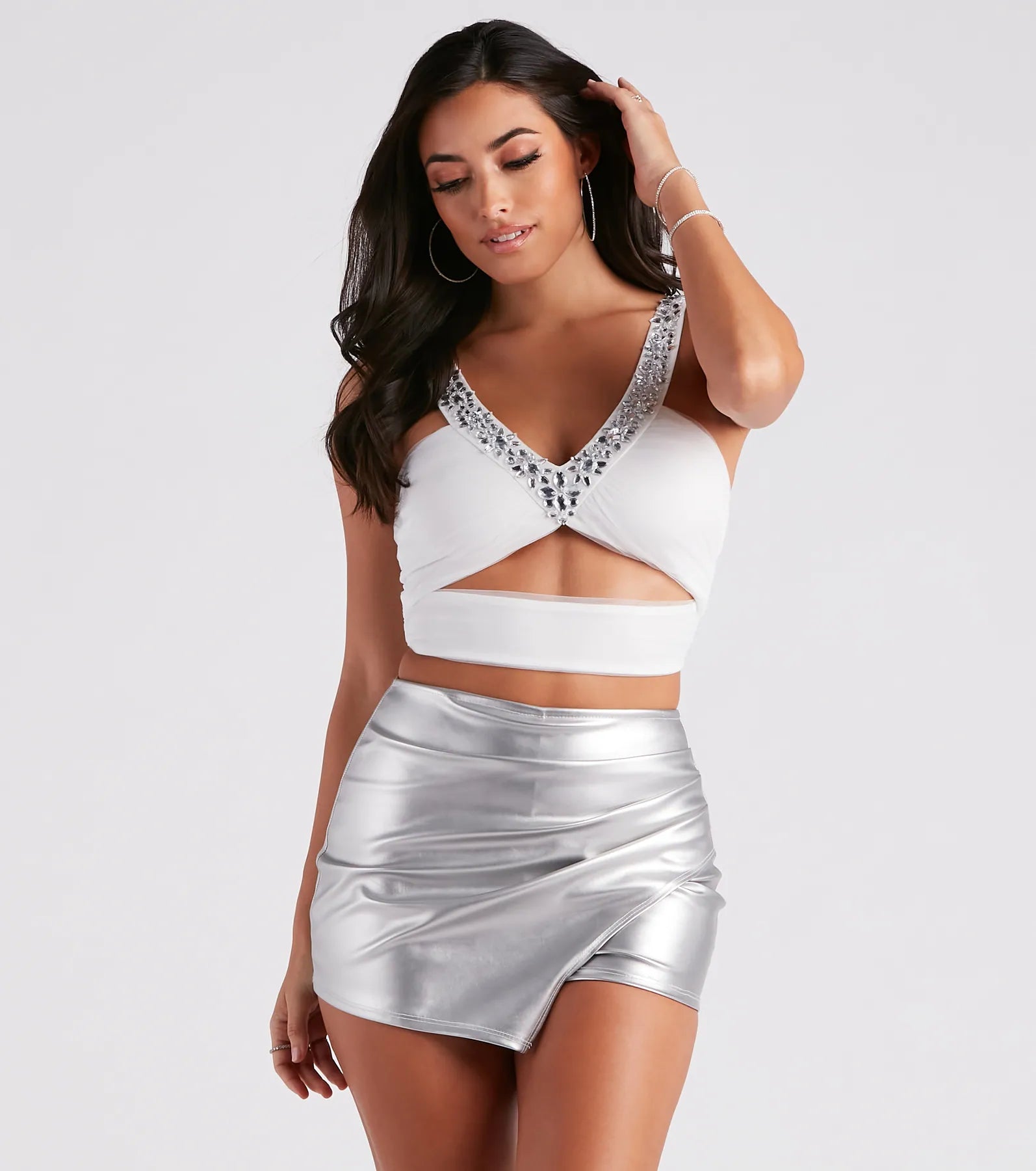 Weekend Specials to Love Bejeweled To Meet Ya Mesh Crop Top