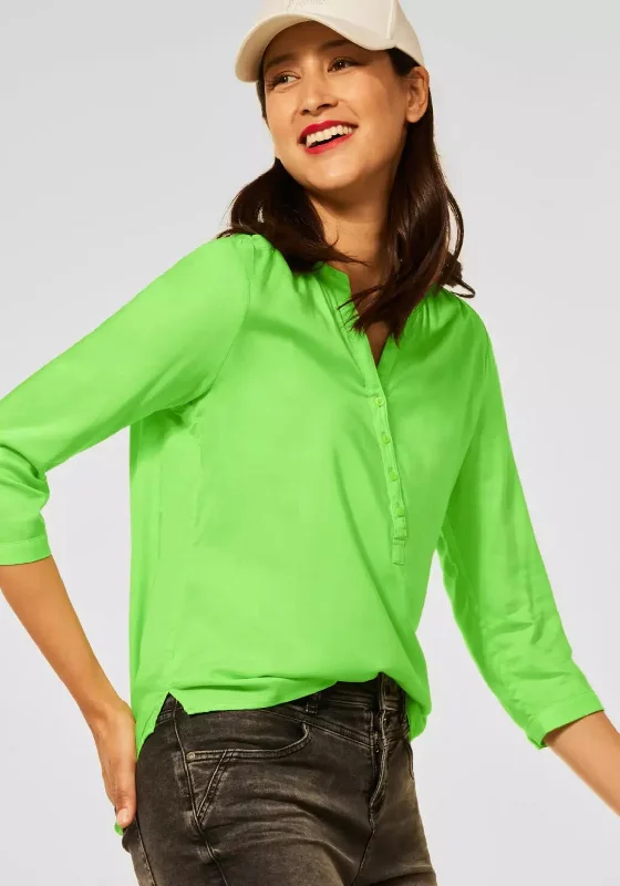 Overstock Clearance Street One Half Button Blouse, Peppy Green