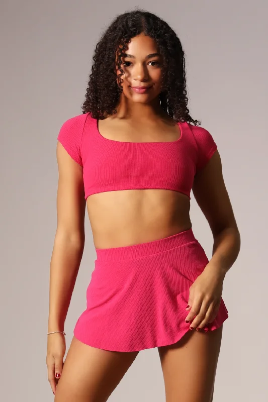 Weekend Shopping Extravaganza Honest Short Sleeved Crop Top - Fuchsia - FINAL SALE