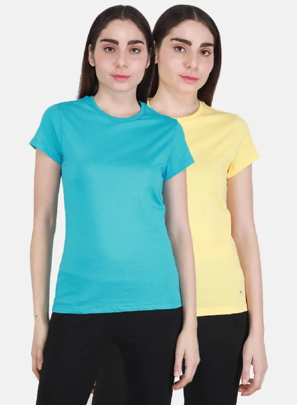Deal Alert Women Yellow & Turquoise Blue Solid Top 2 Pc Set