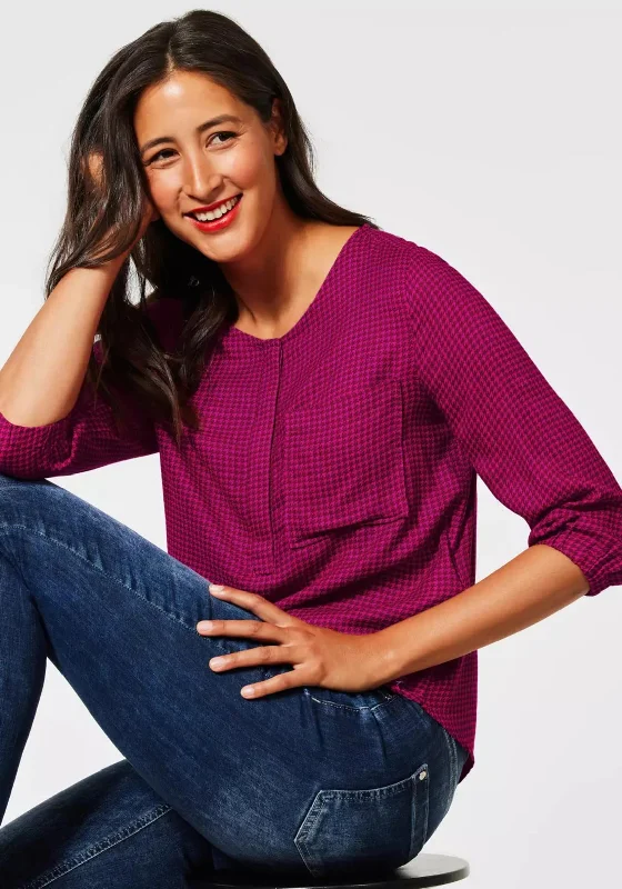 Hurry Up Street One Houndstooth Print Blouse, Fuchsia