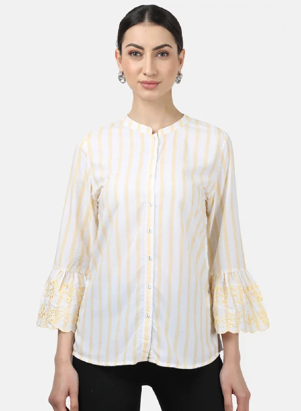 Hurry In Womens Yellow Stripe Top