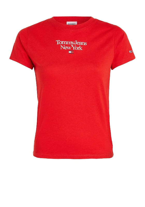 Weekend Bargains to Cherish Tommy Jeans Womens Slim T-Shirt, Deep Crimson