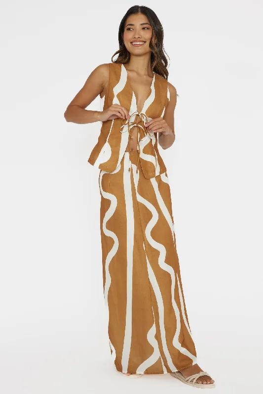 Special Offer Meet Me There Maxi Skirt Abstract Tan