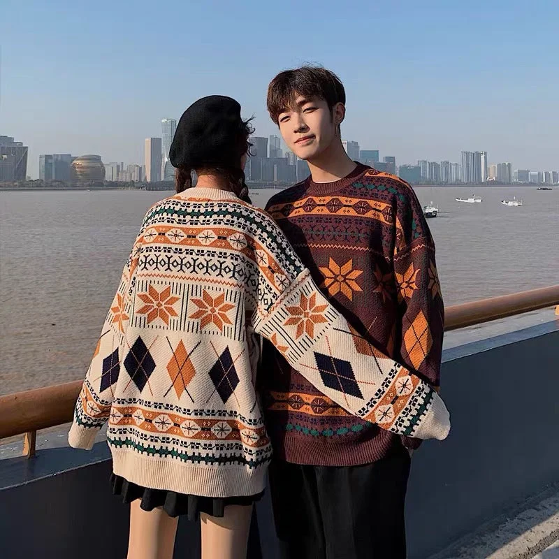 Bargain Prices Cute round neck diamond long-sleeved sweater Couple sweater     S256