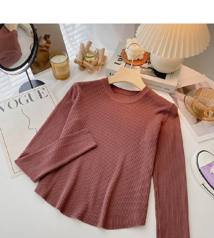 Price Blitz Knit bottomed shirt slim fit short versatile casual long sleeve top  6619