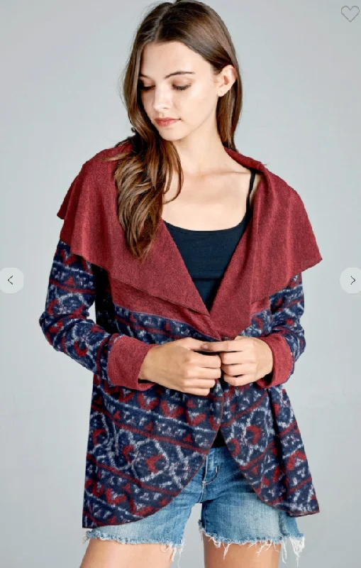 Bargain Alert Open-Front Cardigan with Tribal Print