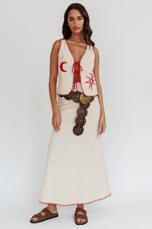 Unmissable Offer Dose Of Sunshine Blanket Stitch Skirt Beige