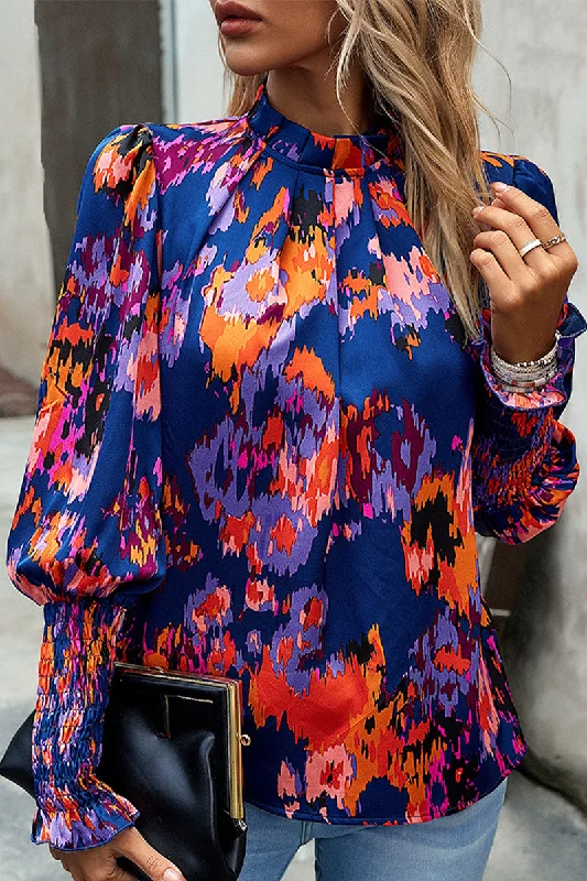 Steals and Deals WOMEN FITTED SMOCK CUFF MARBLE PRINTING BLOUSE