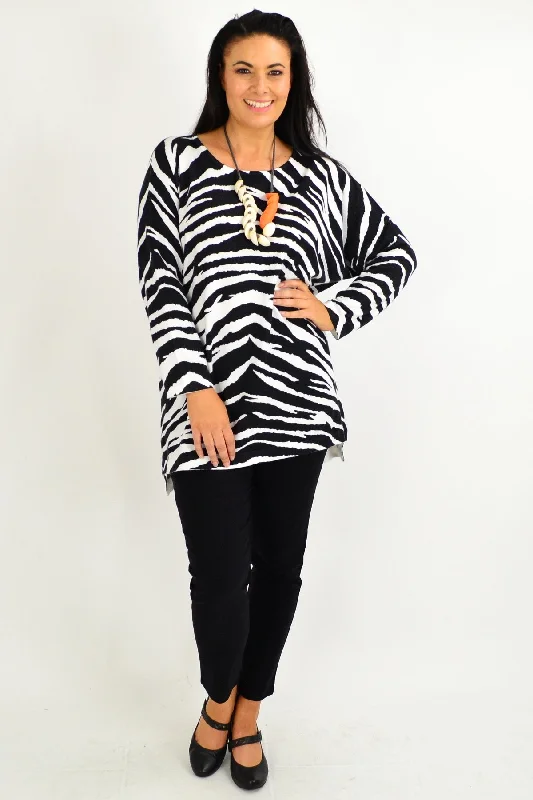 Weekend Savings Delight White Zebra Wool Blend Tunic Jumper