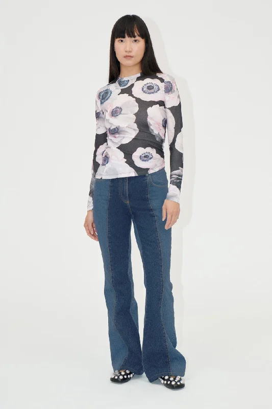 Early Bird Denim Flared Pants - Two Tone Denim