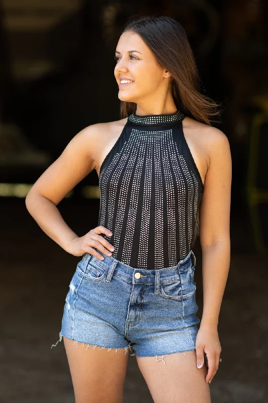 Bargain Blast Black Sleeveless Bodysuit With Rhinestones