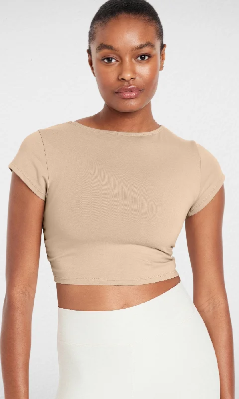 Anniversary Sale Women Sports Cropped T-shirt (Beige)