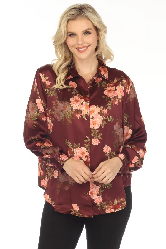 Weekend Deals That Sparkle Johnny Was Love Amanza Winona Silk Floral Button-Down Shirt Boho Chic L14323