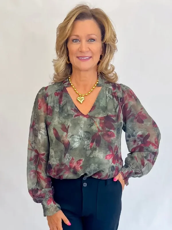 Weekend Deals That Dazzle Harvest Olive Floral Blouse