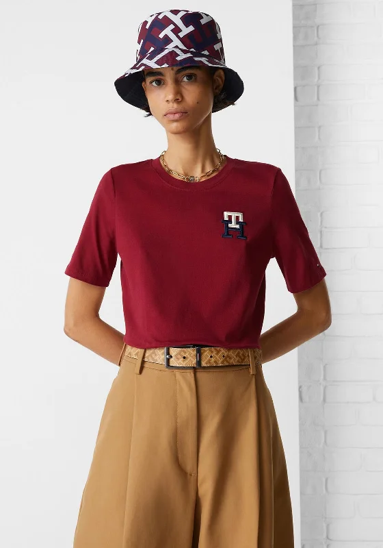 Weekend Flash Sale Tommy Hilfiger Womens Monogram Emblem T-Shirt, Rouge