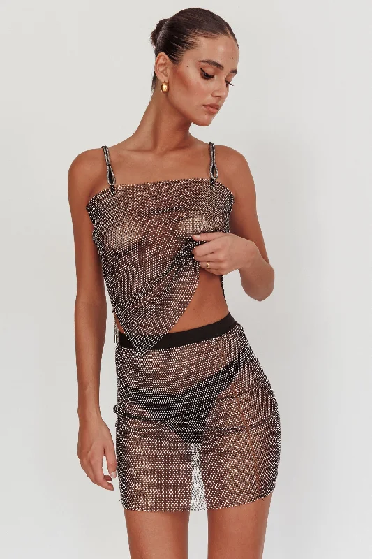 Weekend Deals to Make You Smile Glamazon Rhinestone Mesh Mini Skirt Black