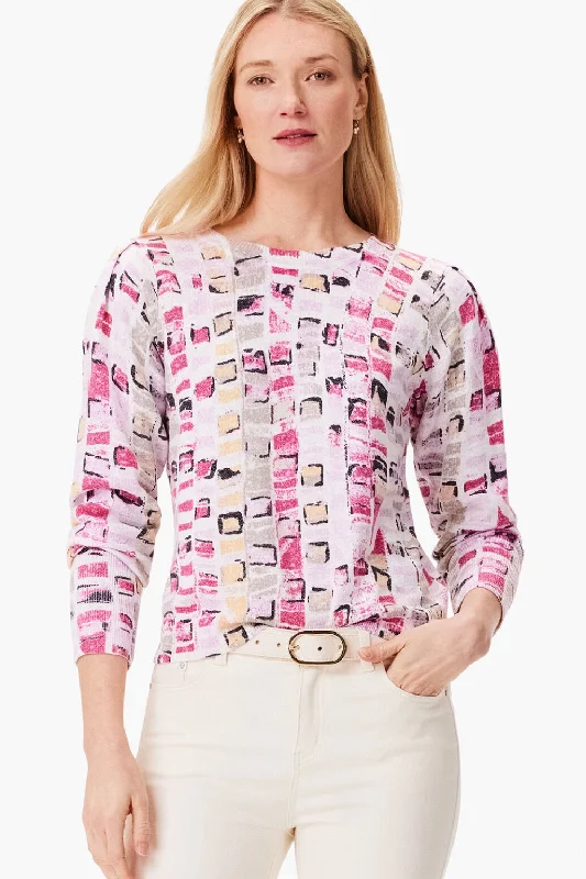 Anniversary Sale NIC+ZOE Pink/Multi Geo Mosaic Knitted Sweater Top S241148