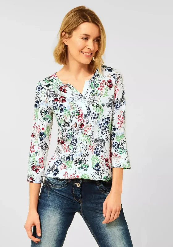 One-DAY Sale Cecil Floral Tunic Neck T-Shirt, Vanilla White