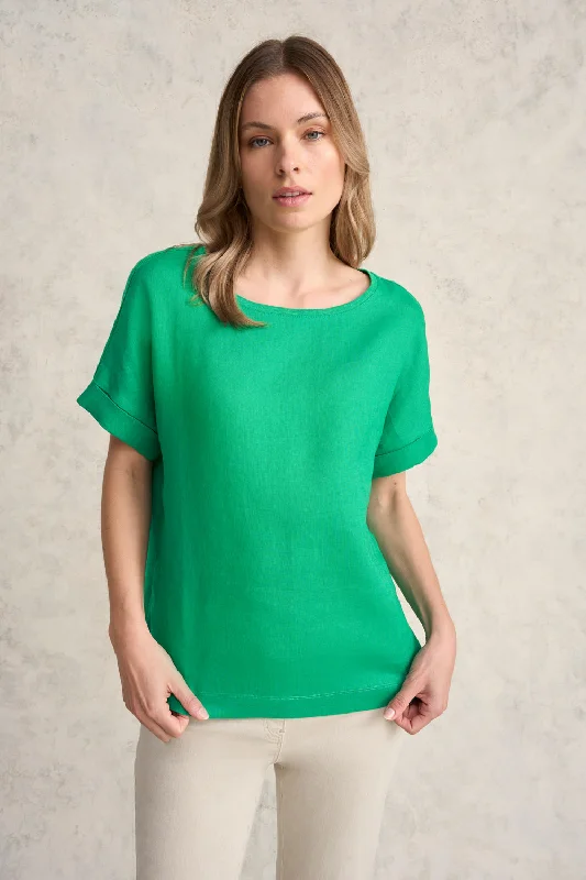 Weekend Deals That Sizzle Linen Mix Top - Vibrant Green