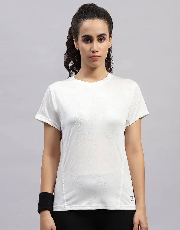 Best Bargains Women White Self Design Round Neck Half Sleeve Top
