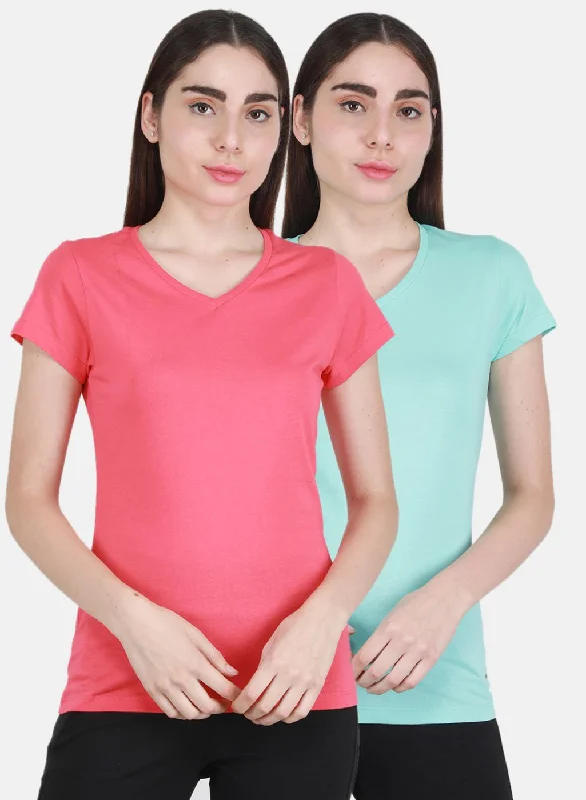 New Deals Women Pink & Aqua Blue Solid Top 2 Pc Set
