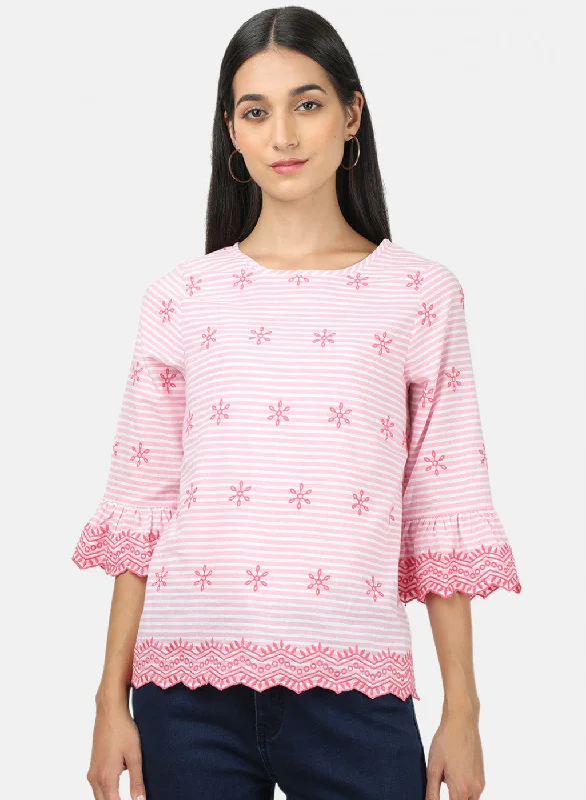 Exclusive Savings Womens Pink Embroidered Top