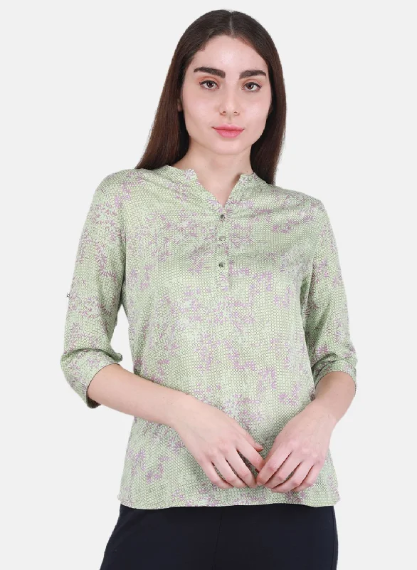 Weekend Shopping Made Better Women Green Printed Top
