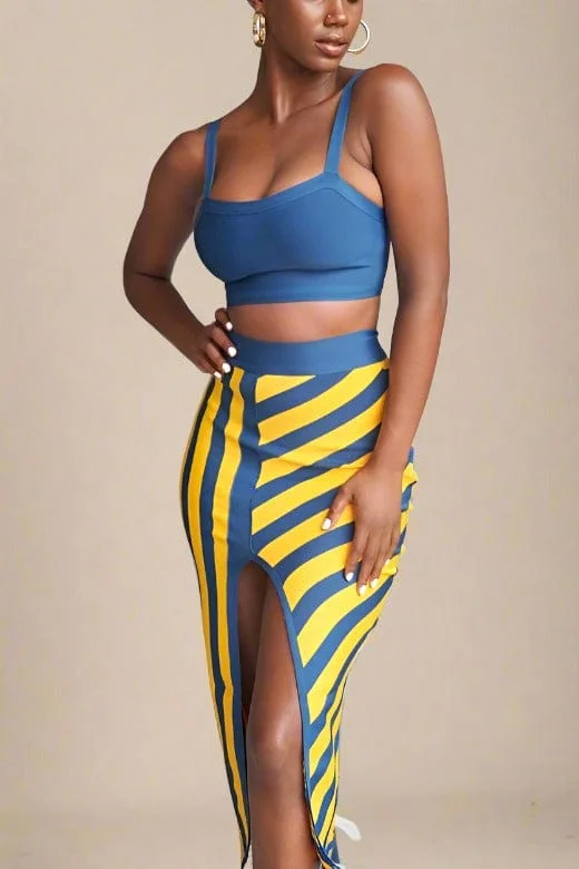 YEAR-End Clearance Nadia Bandage Crop Top and Midi Skirt Set - Royal Blue