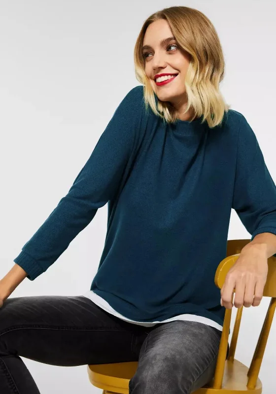 Weekend Wonders Await! Street One Fine Knit Layered Top, Teal