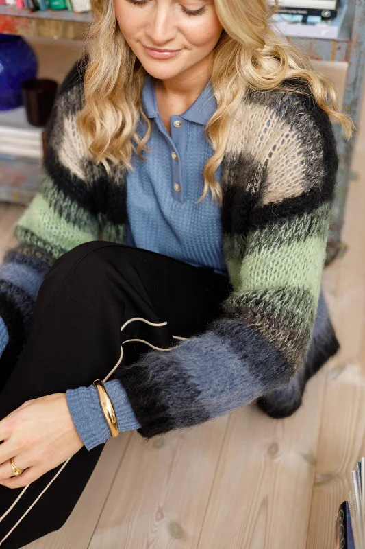 Now Available Forudbestilling - Black Colour - Bcfinna Striped Cardigan 1193 - Black Blue