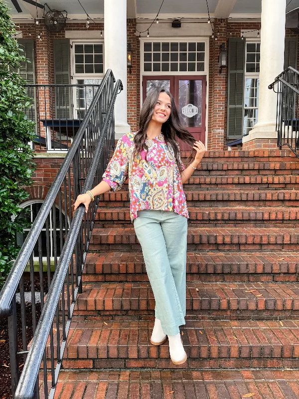 New Markdowns Mix Print Puff Sleeve Top