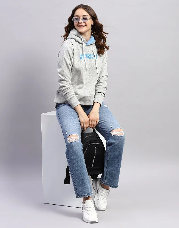Warehouse Sale Women Grey Solid Hooded Full Sleeve Sweatshirt
