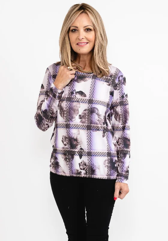 Weekend Offers That Impress Rabe Floral & Check Print T-Shirt, Purple Multi