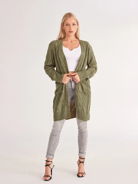 Price Slash Women's Long Cardigan Cable Knitted  Sweater H4UAZB7XWT