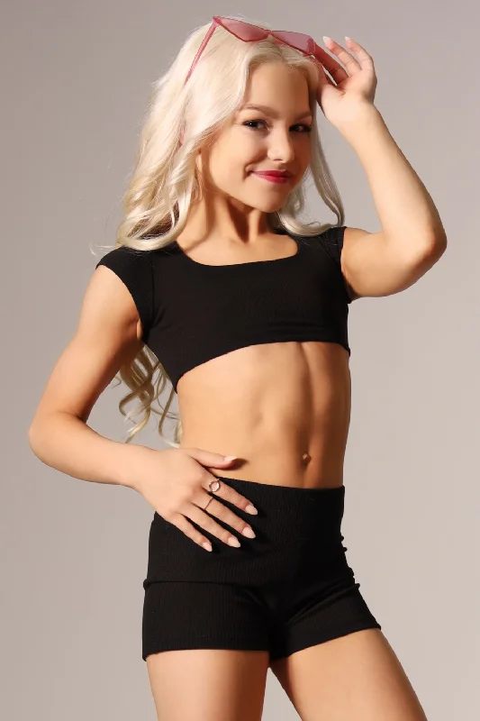 Weekend Bargains to Enjoy Honest Short Sleeved Crop Top - Black - FINAL SALE