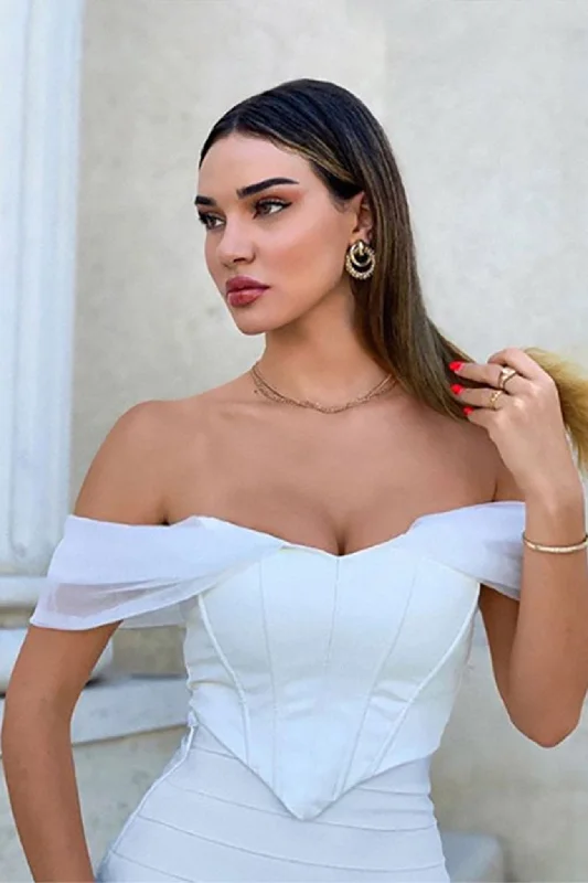 Weekend Offers That Impress White Off Shoulder Mesh Corset Crop Top