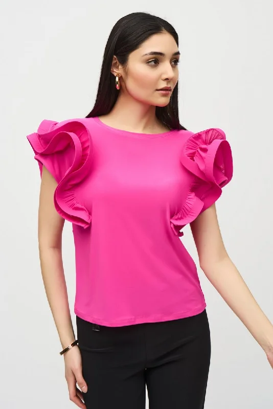 Price Break Joseph Ribkoff Ruffled Statement Sleeve Crew Neck Top 242236