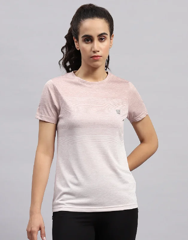 Limited Availability Women Pink Stripe Round Neck Half Sleeve Top