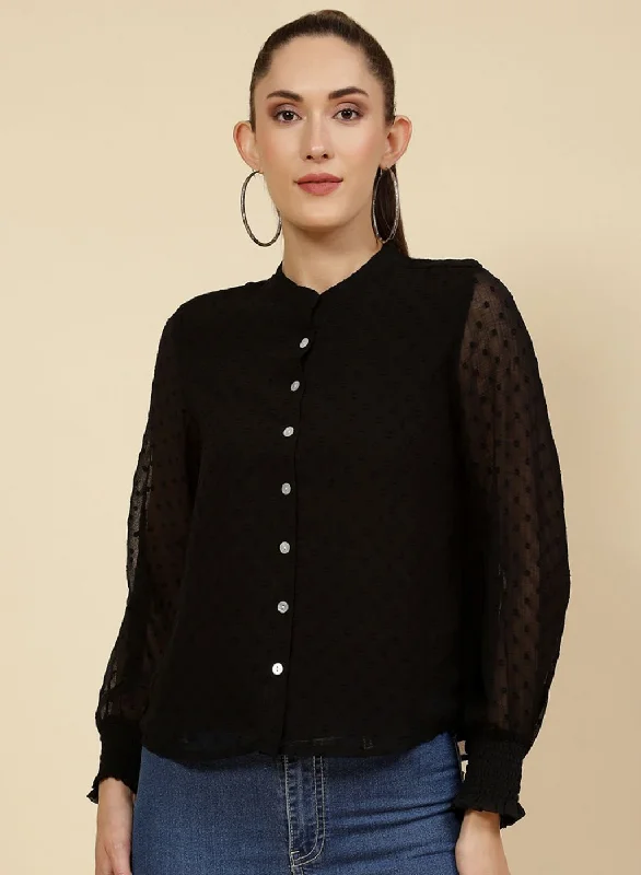 Instant Discount Women Black Self Design Top