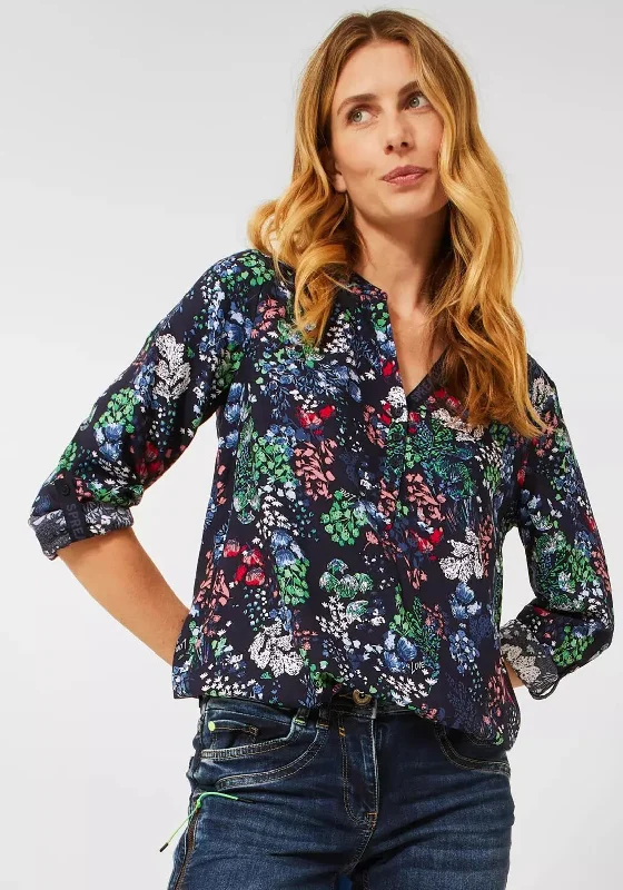 Flash Deals Cecil Floral Half Button Blouse, Deep Blue